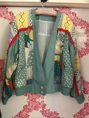Vintage Howard Wolf Women’s Size 10 Blazer Bomber Jacket Retro Multicolor Patch - Image 1 of 4