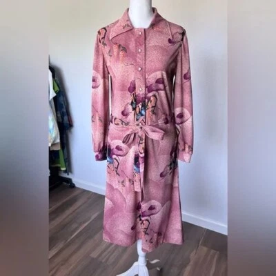 Vintage 70s Leslie Fay Knits Belted Long Sleeve Midi Dress Size Small/Medium - Image 1 of 4