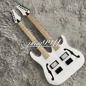 White Double Neck Electric Guitar HH Pickups Black Hardware Maple Fingerboard - Picture 1 of 15