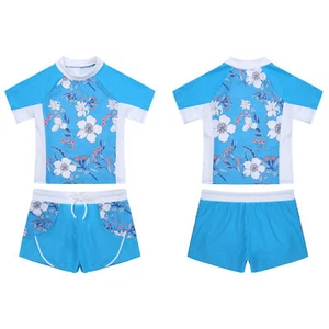 2PCS Kids Swimming Suits Floral Print Beach Swimwear Short Sleeves Bathing Suit  - Picture 1 of 73