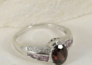 Garnet & Topaz 3.2g -Oval-Cut Sterling Silver Ring - Picture 1 of 2