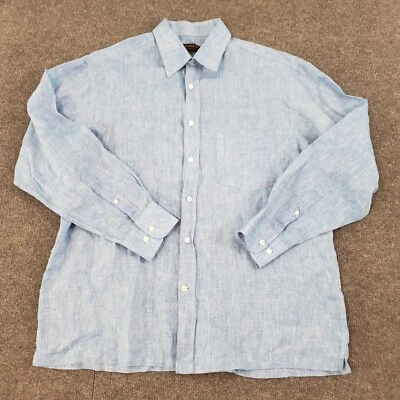 zodiac 纽扣衬衫男式 XL 100% 亚麻蓝色 — 第 1/4 张图片