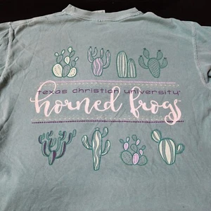 TCU Horned Frogs Comfort Colors Shirt Women's Small Green Front & Back - Picture 1 of 3