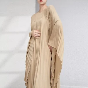 Solid Classy and unique latest vintage Plissé pleated dresses V neck for women - Picture 1 of 7