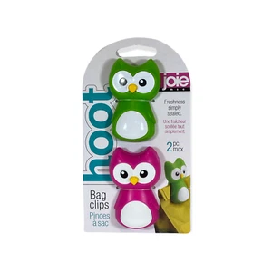 Joie 2pc Hoot Owl Themed Mini Snack Chip Bag Clips Fresh Saver Clamp Pink Green - Picture 1 of 2
