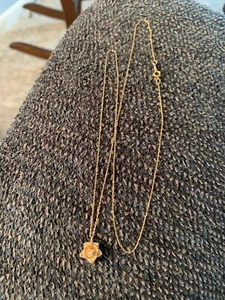 Collana Catena Oro Giallo 14k 22"" con Ciondolo Fiore Centro Diamante 2,0 Grammi - Foto 1 di 3
