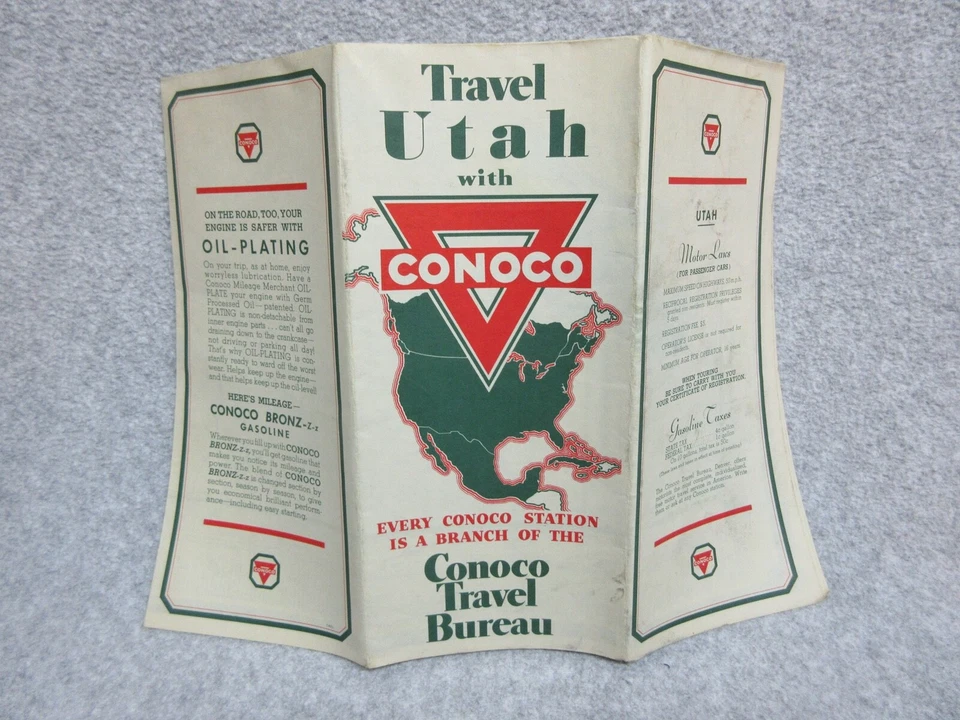 1930's CONOCO GAS & OIL SERVICE STATION MaP of UTAH - Image 1 of 1