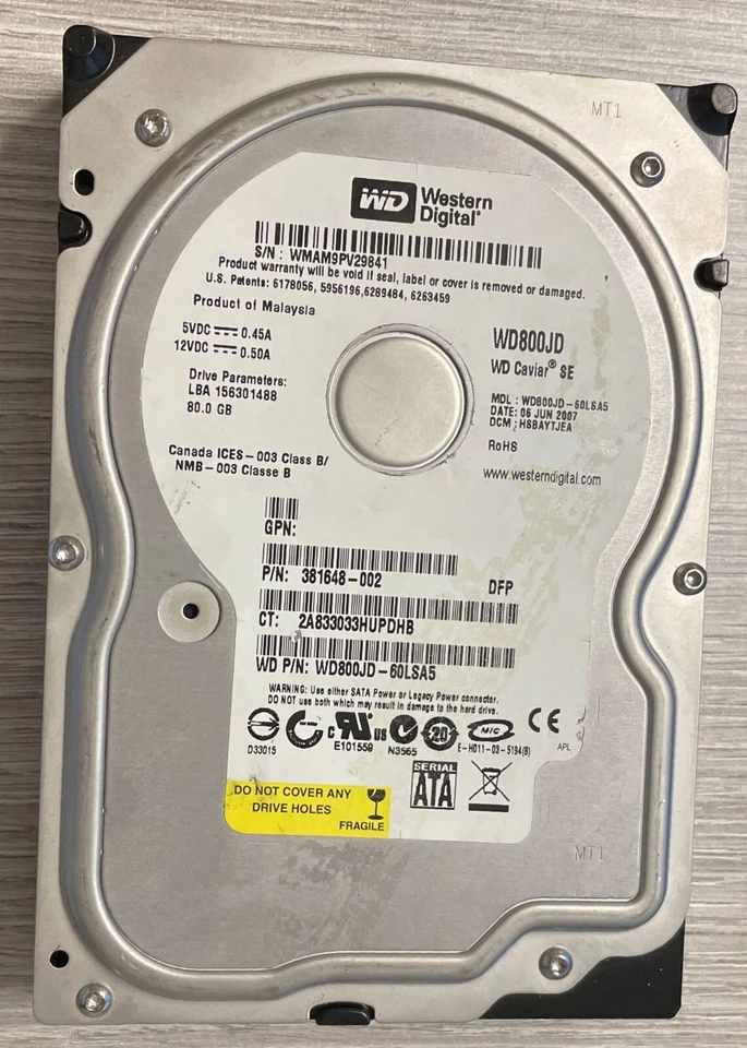 Hard Disk Western Digital 80GB SATA 3.5" WD800JD usato, in ottime condizioni - Immagine 1 di 4