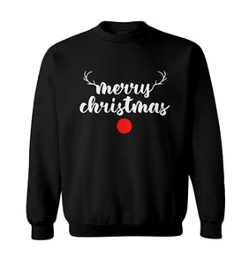 Merry Christmas Rudolph Nose - Xmas Reindeer Holiday Toddler Crewneck Sweater - Picture 1 of 8