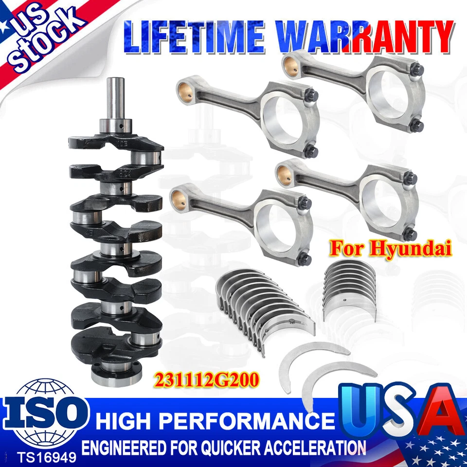 Cigüeñal de 2,4 L para Hyundai Kia 2011-2020 con varilla de conexión y cojinete de varilla principal Foto 1 de 4