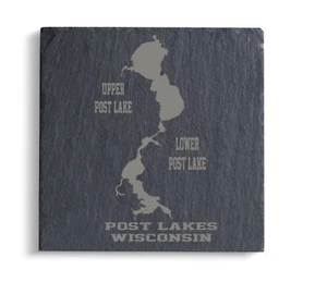 Post Lakes Wisconsin Custom Engraved Slate Coasters - Picture 1 of 3