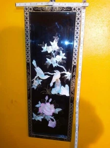 Antique Chinese Mother of Pearl on Black Lacquer Wall Panel 10X28 FREE SHIPPING - Picture 1 of 16