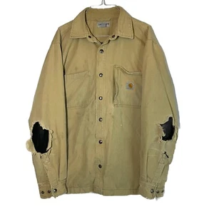 Carhartt Rugged Flex Rigby Shirt Jacket Men M Canvas Unique Distress Lined Beige - Picture 1 of 17