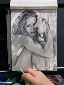 Elisabeth Shue Puppy Love Original Graphite Pencil 9” x 12” Artwork Saint BTTF - Picture 1 of 2