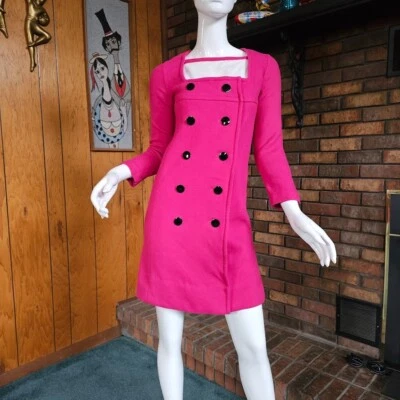 Mini Abrigo Vestido De Colección Años 60 Mod Era Espacial Rosa Frambuesa Lana Carnaby Youthquake S Foto 1 de 4