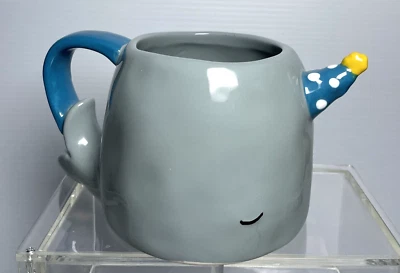 Taza de té café ballena azul gris con sombrero de fiesta a lunares - 'HOLA BALLENA ALLÍ' Foto 1 de 4