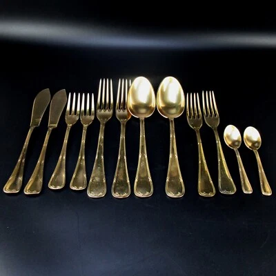 Gebrüder Hepp Besteck Serie Kreuzband Jugendstil versilbert & vergoldet 12 Teile - Bild 1 von 4