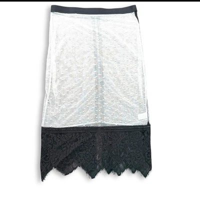 For Love & Lemons Skivvies Midi Slip Skirt Whimsigoth White Mesh Black Lace XS - Image 1 of 4
