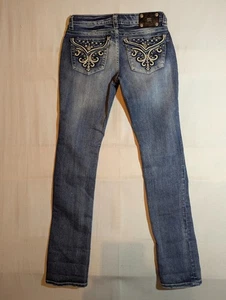 Miss Me Jeans Women's 28 Signature Straight Leg Embellished Pockets Denim Blue - Picture 1 of 11