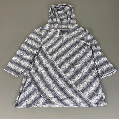 Chico's Hoodie Tunic Top Size 3 (US XL) Striped Long Sleeve Blue White *Holes - Image 1 of 4