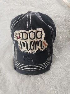 Womens Dog Mom Adjustable Embroidered Blue Baseball Cap Distressed - Picture 1 of 5