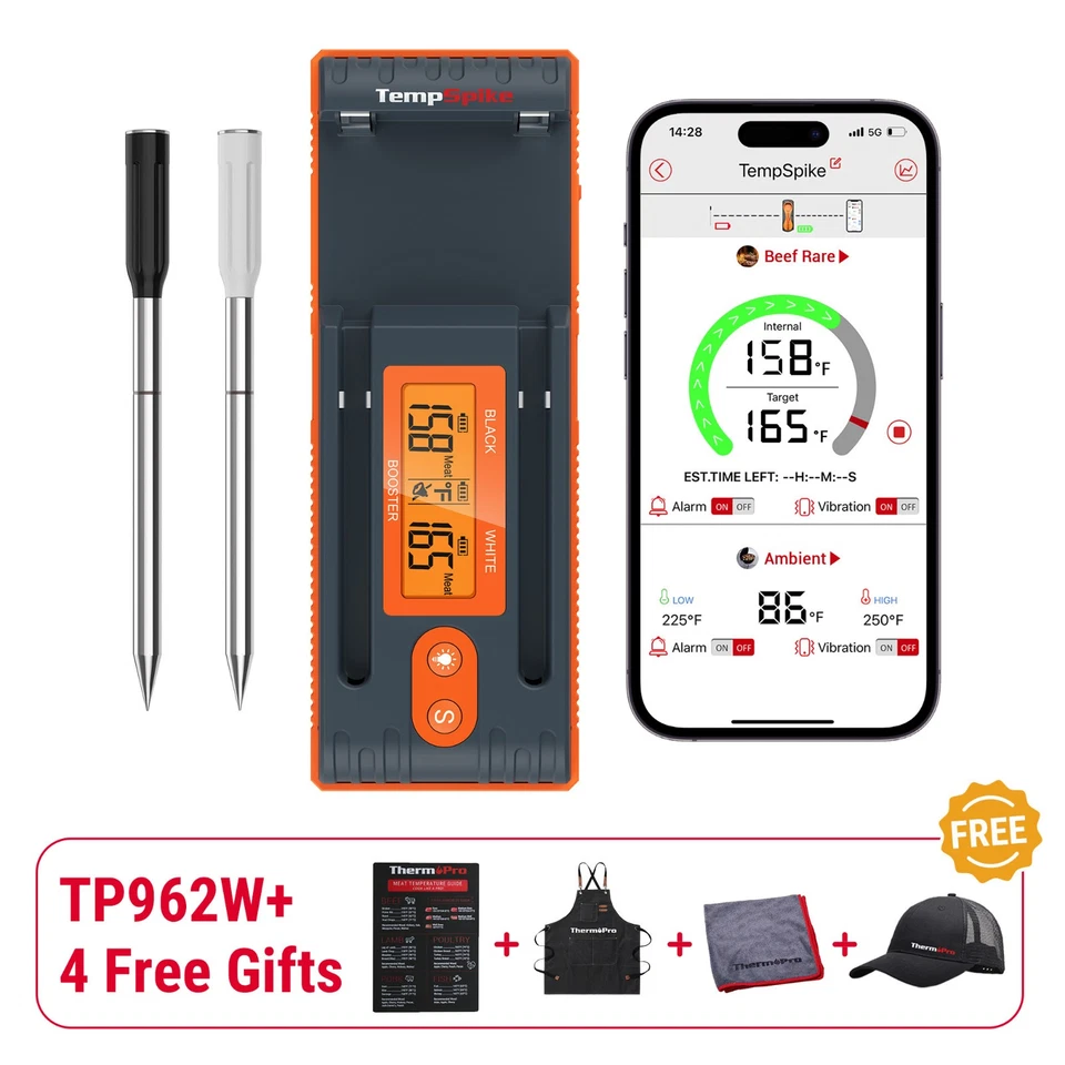 ThermoPro Twin TempSpike TP962W 500FT Wireless Meat Thermometer 2 Probes Booster - Image 1 of 4