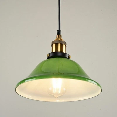 Vintage Green Glass Shade Hanging Lamp Pendant Light for Warehouse Bar Garage - Image 1 of 4