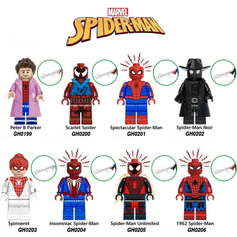 LOTE 8 brinquedos de bonecos Marvel Spider Man Minifiguras! - Imagem 1 de 1