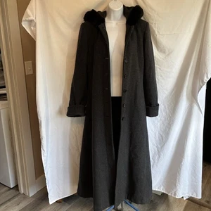Vintage Donnybrook Maxi Coat Gray Wool Real Fur Trim Hooded Women’s Sz 1 Regency - Picture 1 of 16