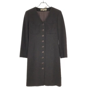 Chloe Open Neck Herringbone Wool Long Coat Brown 40 Used MESC-0 - Picture 1 of 8