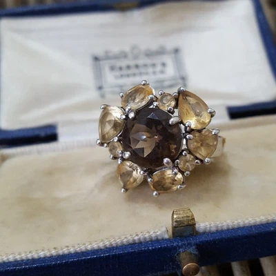 Anel de prata esterlina 925, quartzo esfumaçado e anel citrino, tamanho N EUA 6,75, C^A 925 - Imagem 1 de 4