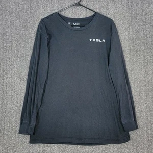 Tesla T-Shirt Mens Medium Black Long Sleeve 100% Cotton Crewneck - Picture 1 of 12