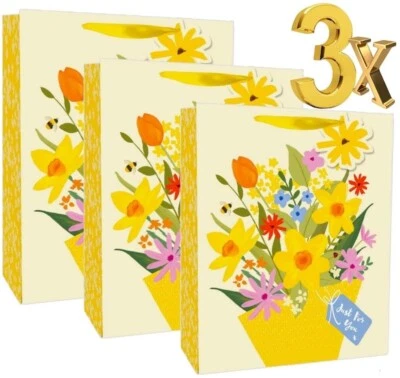 3x Medium Easter Flowers Plant Luxury Present Gift Bags Easter Gift Bag with Tag - Image 1 of 3