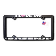 I Love My Basenji License Frame w/Pink Heart (T2)