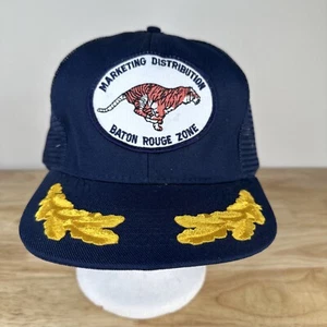 Vtg EXXON Tiger Snapback Scrambled Eggs Mesh Hat Trucker Cap Baton Rouge Blue - Picture 1 of 9