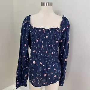 NEW Old Navy Womens Plus XXL Floral Smocked Top Long Sleeve Shirt Square Neck - Picture 1 of 12