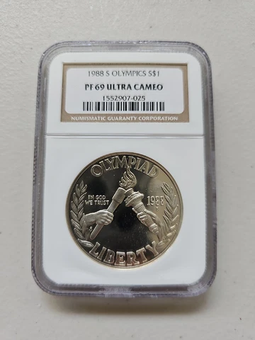 1988-S $1 Silver NGC PF69 PF 69 PF-69 OLYMPICS Proof Dollar Ultra Cameo Coin Cover