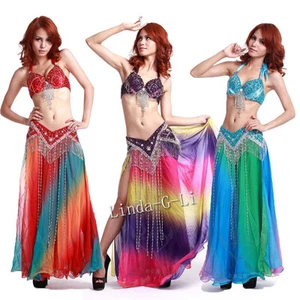 New Belly Dance 2 Pics Costume Bra +Belt US34B 36B 38B 40B US36D 38D 40D 11/345 - Picture 1 of 19