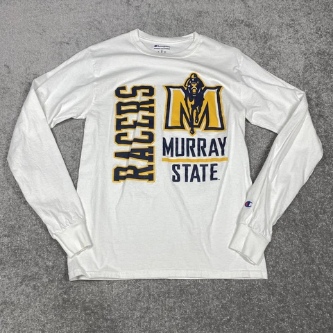 Murray State Racers Shirt Mens Small White Yellow University Long Sleeve Horse Cover