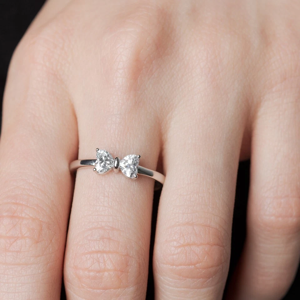 Bow Tie Design Heart Cut Lab Grown Diamond Style Ring In Solid 10K White Gold - Image 1 of 1