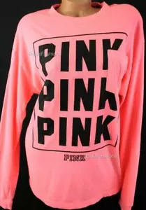 Victoria's Secret PINK Tunic Crew Graphic Logo Pocket Tee Top Neon - Picture 1 of 1
