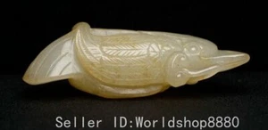 3" Ancient Chinese Hetian Jade Carved Fengshui Animal Bird Lucky Amulet Pendant - Picture 1 of 9