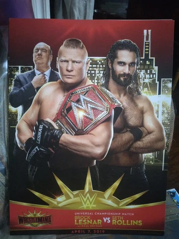 WWE Wrestlemania 35 Brock Lesnar w/ Paul Heyman vs Seth Rollins 11x15" Poster Cover