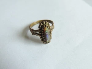 Très belle Bague ancienne en métal doré et pierre irisée Taille 48 - Imagen 1 de 3