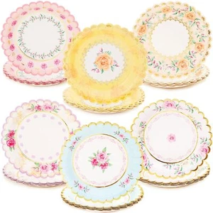 	48 Floral Paper Plates Vintage Tea Party Supplies Wedding Bridal Baby Shower... - Picture 1 of 9