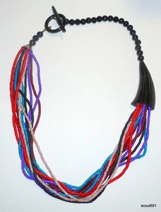 Vintage 80s Gerda Lynggaard Monies Colorful Horn & Wood 12 Strands Ceramic Beads - Picture 1 of 12