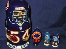 (1) Russian Nesting Doll Set - Chicago Bears Nfl w/ (3) Player Xmas Ornaments