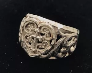 Anello Croce Cuore Argento Sterling Filagree Taglia 6,75 - Foto 1 di 5