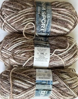 3 madejas Sirdar Denim Sport Aran hilo marrón multi 259 yardas 3,5 oz lana de algodón acrílico Foto 1 de 4