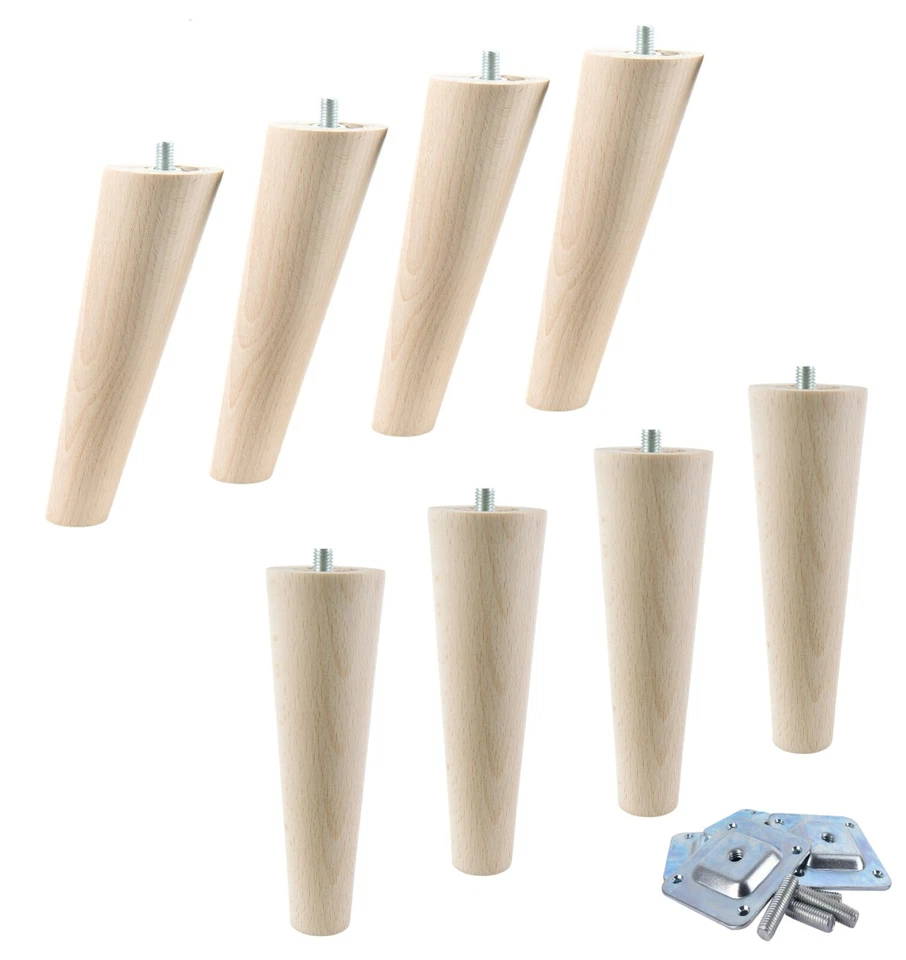 4xMöbelfüße Holz konisch Möbelbeine Gerade & Schräg Inkl. Montage Set - Bild 1 von 4